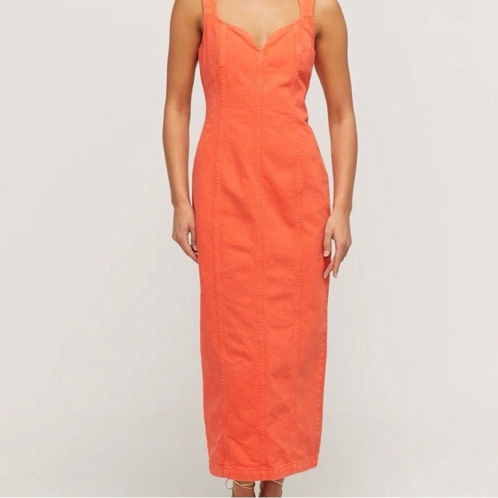 Mara Hoffman Indya Midi Denim Dress Size 6 Poppy Orange 100% Organic Cotton